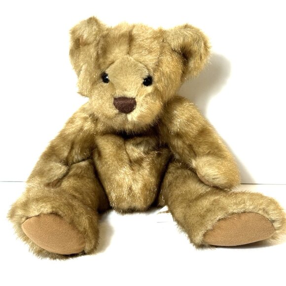 Sotheby Teddy Bear Plush Stuffed Animal Brown Cream Jointed Soft with Beans 14" - Picture 1 of 7